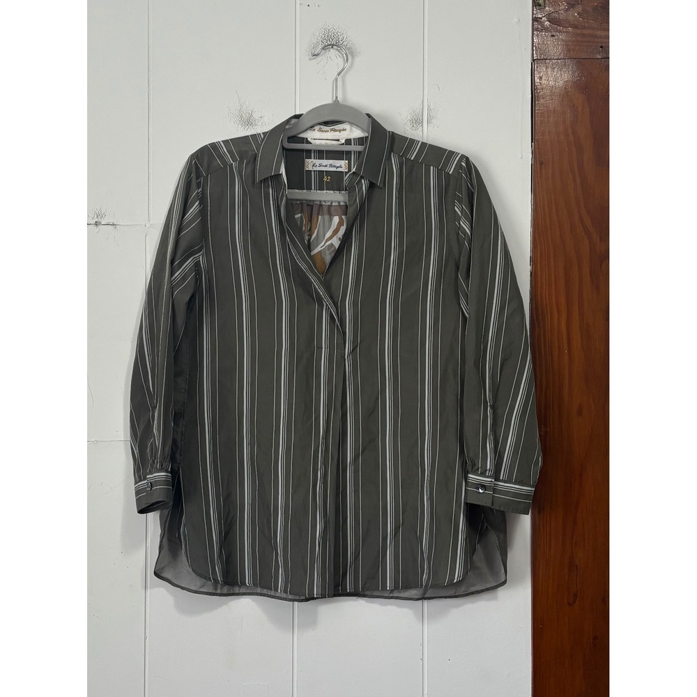 Le Sarte Pettegole Olive‎ Striped Silk Cotton Blouse Scarf Print Back Italy 42